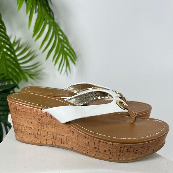 Y2K Style American Eagle Tan & White Chunky Platform Flip Flops Sandals / 7.5 - Picture 3 of 6